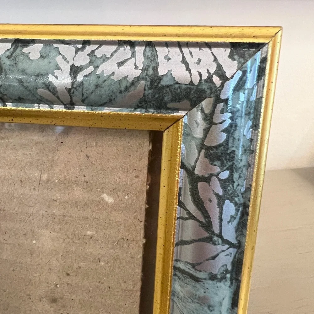 Vintage 1980’s Picture Frames Set Of 2 Floral Fauna Teal Gold Silver 5x7 Photo
